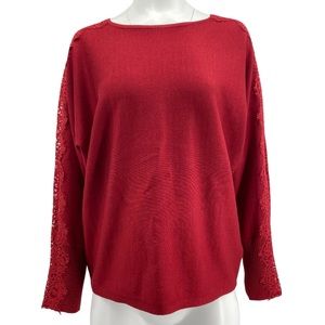 NWT Anthropologie Cable & Gauge Red Wine Dolman Sleeve Lace Sweater Top L